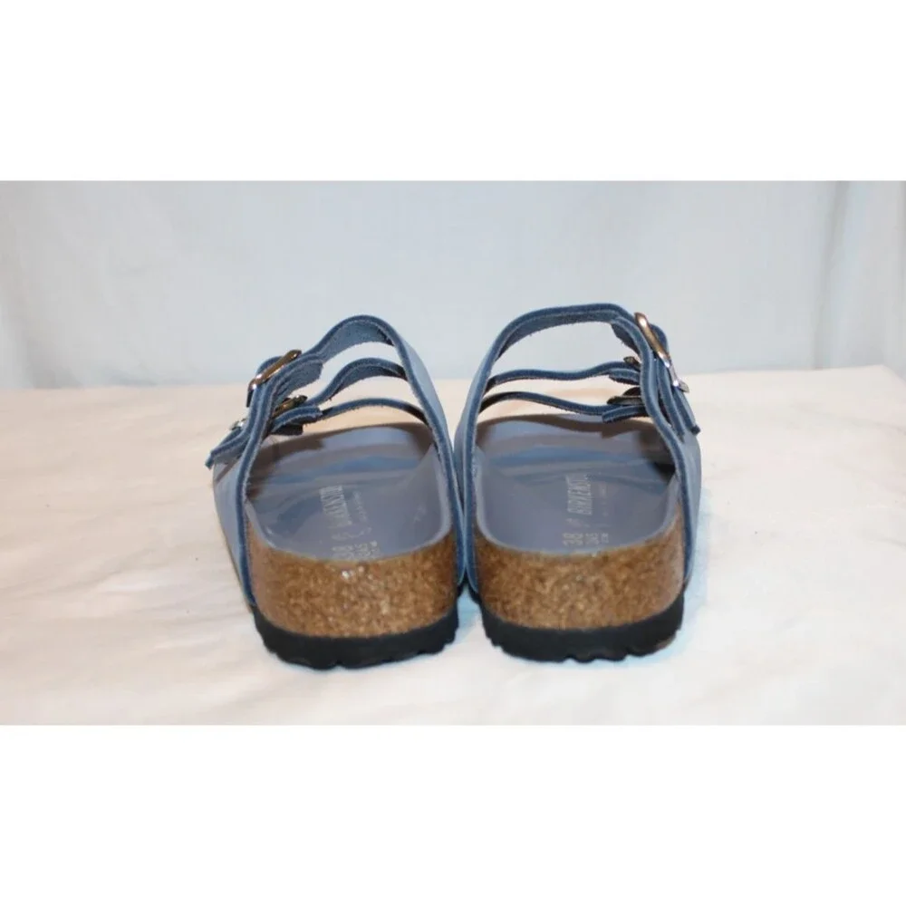 BIRKENSTOCK WOMEN'S FLORIDA LEATHER 3 STRAP SANDALS STONE BLUE 38 REGULAR